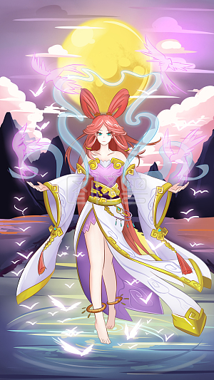 图怪兽原创素材 梦幻 卡通 七夕节 白 月下倩影