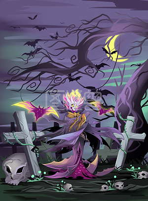图怪兽原创元素 梦幻 卡通 万圣节 紫 蝙蝠魔的黑夜游行