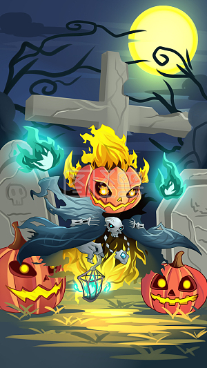 图怪兽原创元素 梦幻 卡通 万圣节 黄 南瓜小鬼