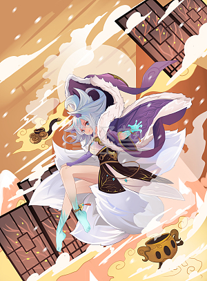 图怪兽原创元素 国风 卡通 小雪 白 雪灵神迹九尾狐