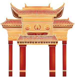 图怪兽原创元素节日元旦舞狮中国结建筑烟花人物红色