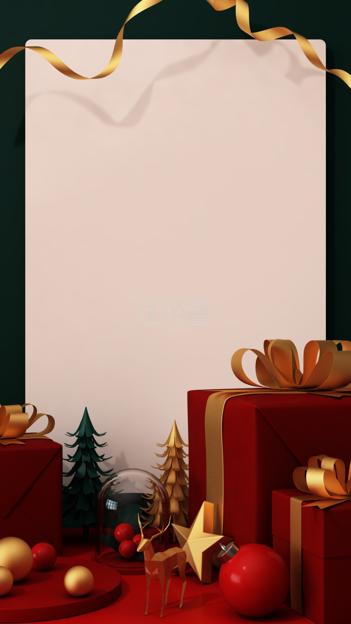 图怪兽原创元素C4D立体红绿卡通圣诞节手机海报背景-背景素材图片-图怪兽