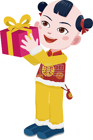 视频动画ai角色卡通拜年男娃送礼物