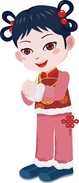 视频动画ai角色卡通拜年女娃侧面拜年