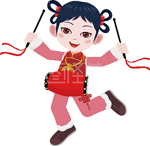 视频动画ai角色卡通拜年女娃打腰鼓