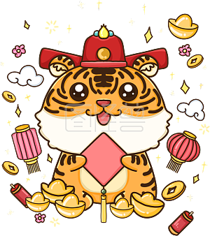 图怪兽原创元素节日春节虎年可爱活动祝福灯笼红色卡通虎云