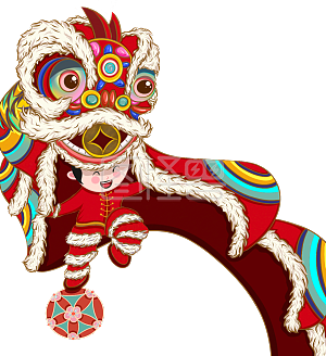 舞狮插画风红色元素