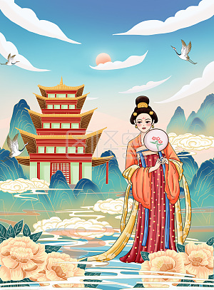 印刷物料psd模版插画上巳节插画传统免费活动