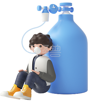 图怪兽原创元素c4d立体蓝色卡通男生氧气瓶吸氧