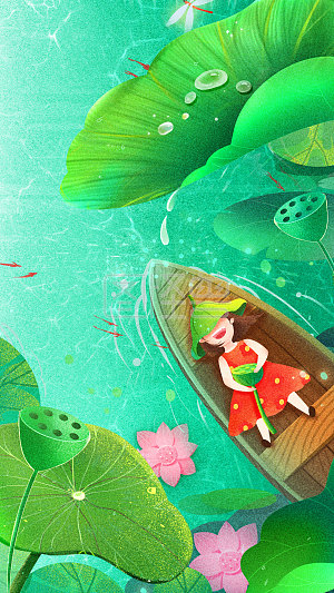 立夏手绘插画竖版手机海报