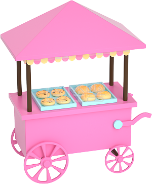 3d原创素材粉色餐车早餐车