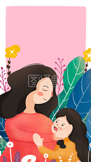 母女卡通简约欢快温馨海报