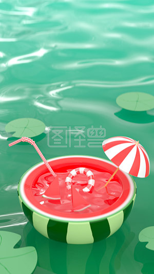 图怪兽原创元素3d卡通夏日创意西瓜船