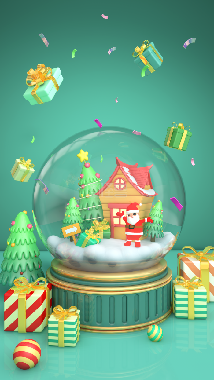 图怪兽原创元素卡通3D圣诞节背景-背景素材图片-图怪兽