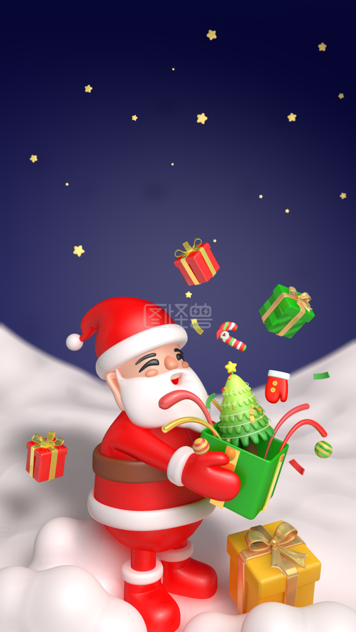 图怪兽原创元素卡通3D圣诞节背景-背景素材图片-图怪兽