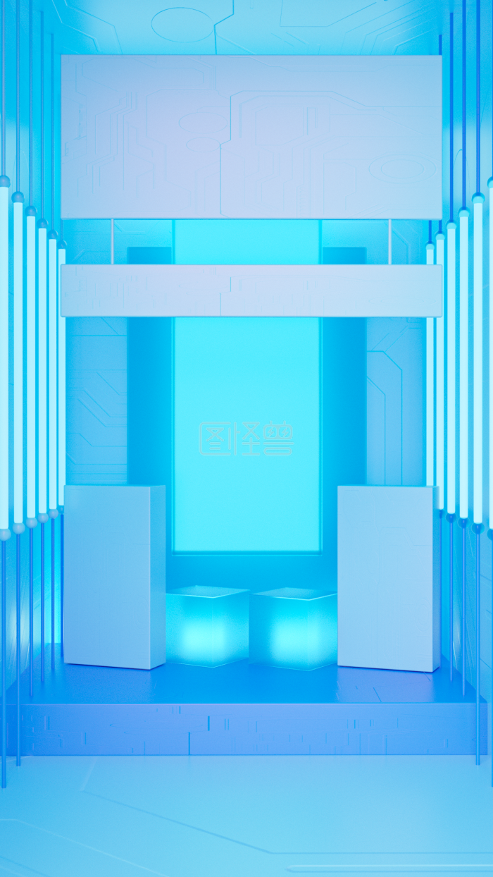 3D背景蓝色玻璃科技背景-背景素材图片-图怪兽