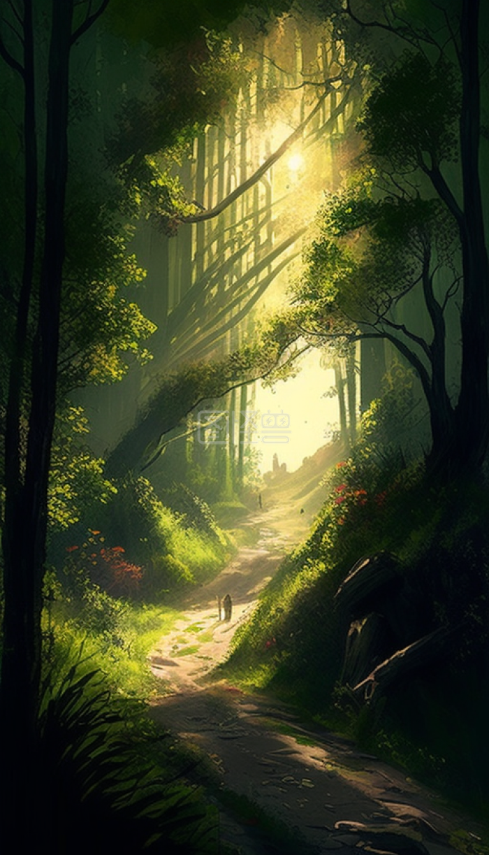 竖版绿色神秘绿色森林背景-背景素材图片-图怪兽