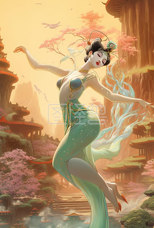古风风格敦煌飞天古典美女手机海报背景