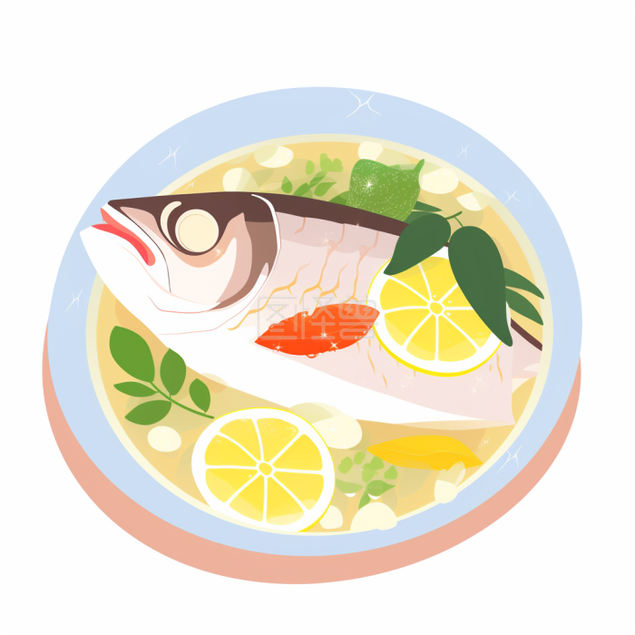 鱼汤 鱼肉汤 鱼汤煲 卡通 美食 美味 吃的 食物 平面 插画 简约 AIGCsucai 元素 素材 AIGC AI数字作品 ...