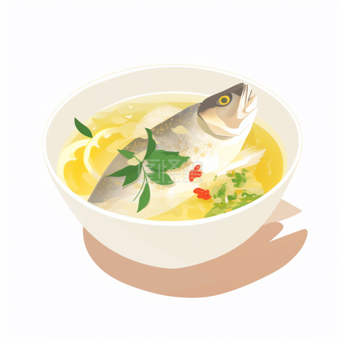 鱼汤 鱼肉汤 鱼汤煲 卡通 美食 美味 吃的 食物 平面 插画 简约 AIGCsucai 元素 素材 AIGC AI数字作品 ...