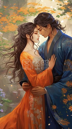 古风风格古装情侣拥抱宣传背景
