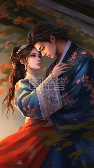 古风风格古装情侣拥抱宣传背景