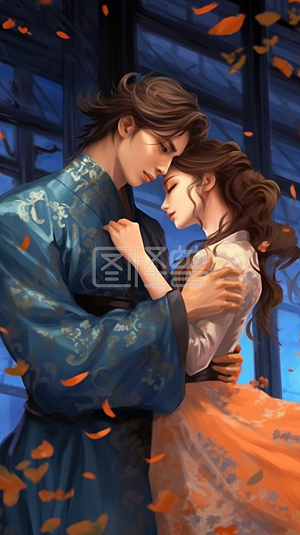 古风风格古装情侣拥抱宣传背景