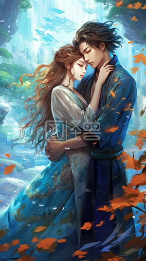 古风风格古装情侣拥抱宣传背景