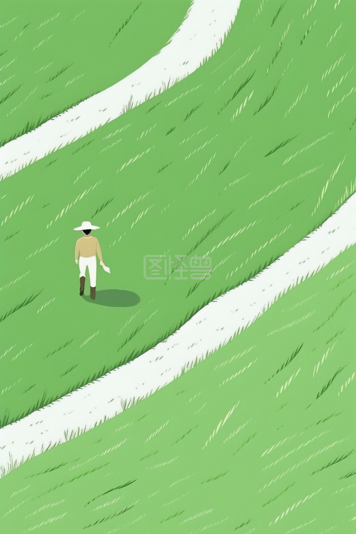 草地上的男子与狗狗插画-背景素材图片-图怪兽