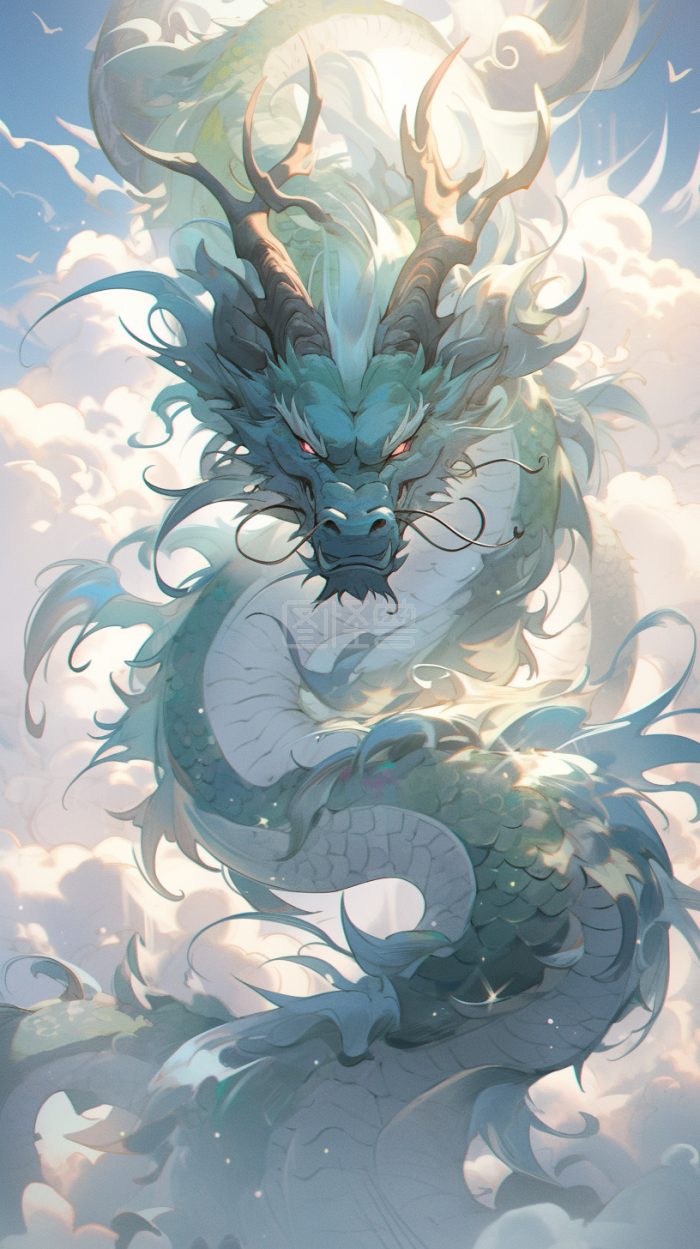 手绘中国龙插画-背景素材图片-图怪兽