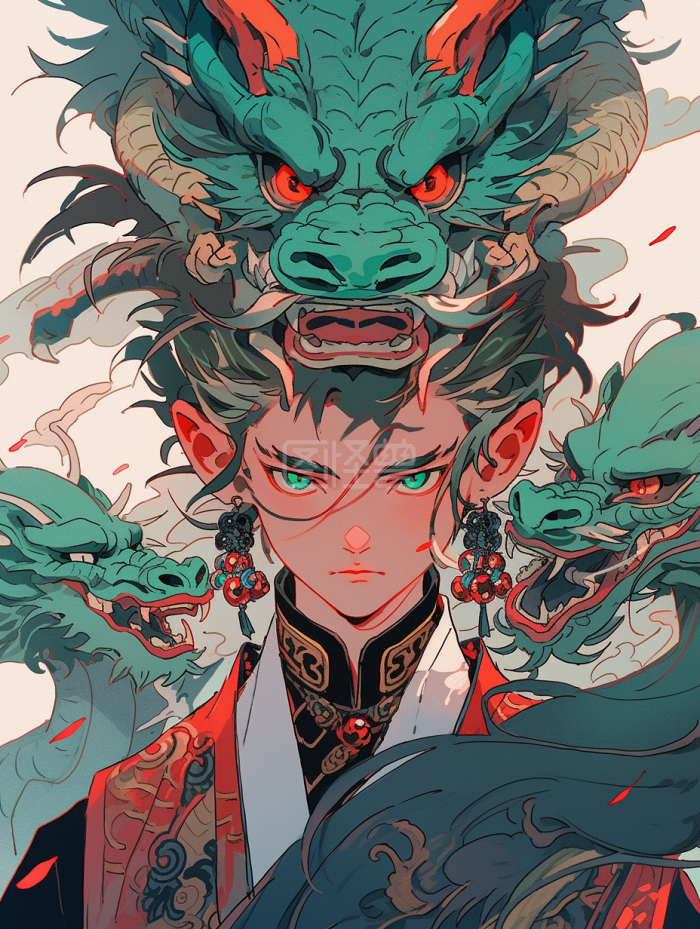 卡通动漫龙神妖兵插画-背景素材图片-图怪兽