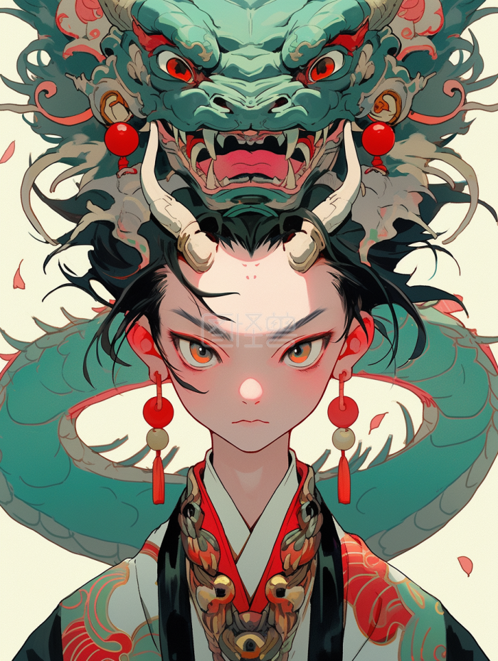卡通动漫龙神妖兵插画-背景素材图片-图怪兽