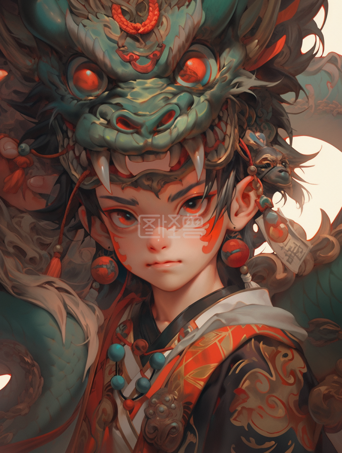 卡通动漫龙神妖兵插画-背景素材图片-图怪兽