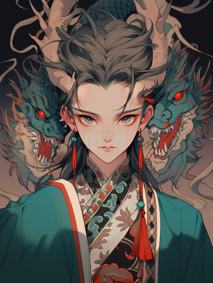 卡通动漫龙神妖兵插画-背景素材图片-图怪兽