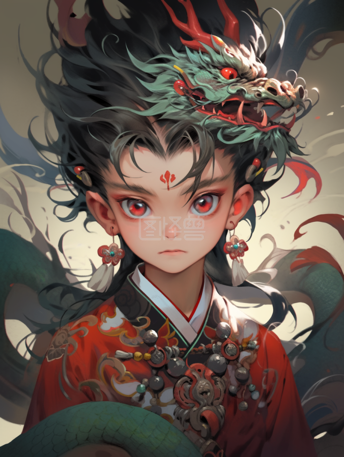 卡通动漫龙神妖兵插画-背景素材图片-图怪兽