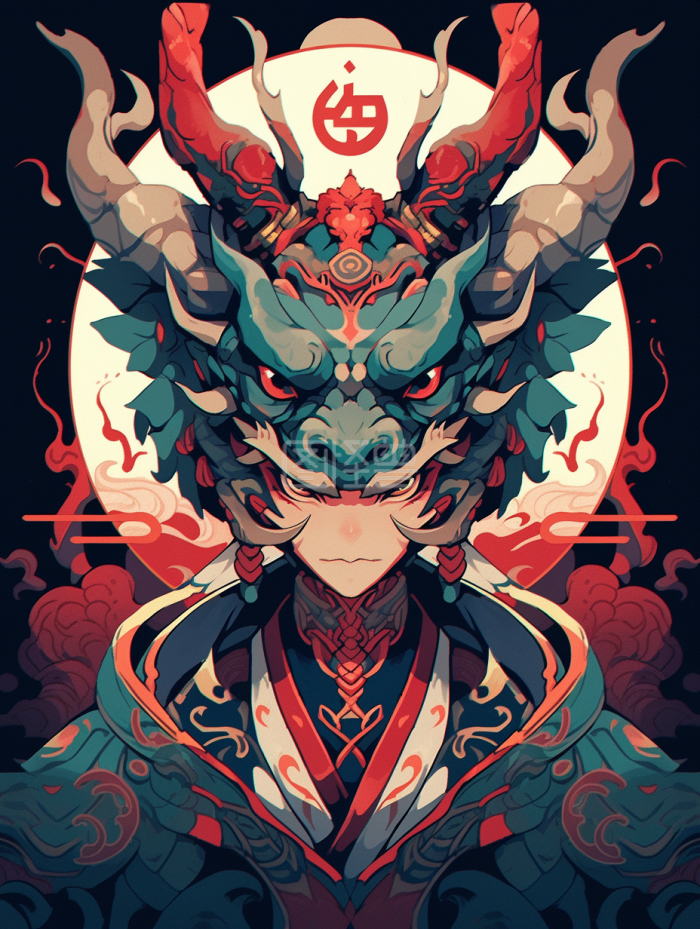 卡通动漫龙神妖兵插画-背景素材图片-图怪兽