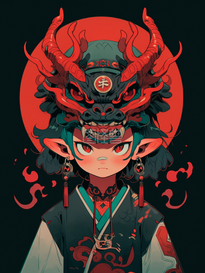卡通动漫龙神妖兵插画-背景素材图片-图怪兽