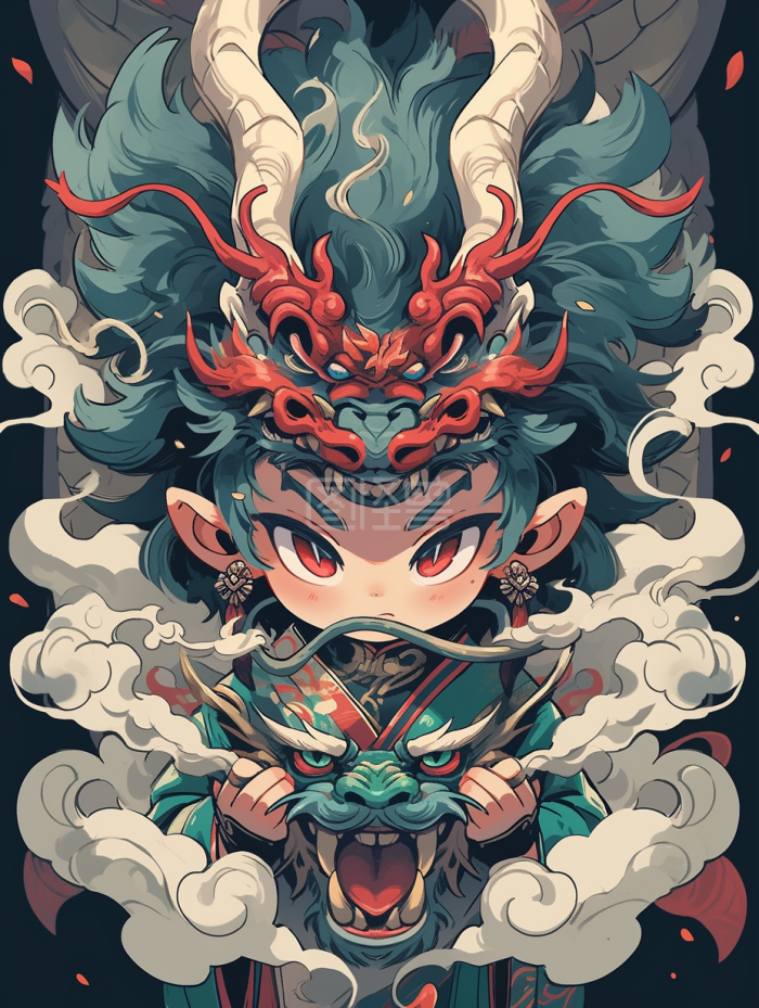 卡通动漫龙神妖兵插画-背景素材图片-图怪兽