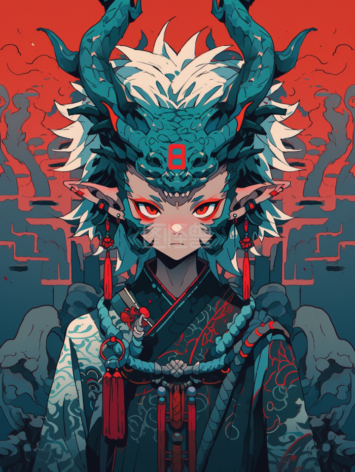 卡通动漫龙神妖兵插画-背景素材图片-图怪兽