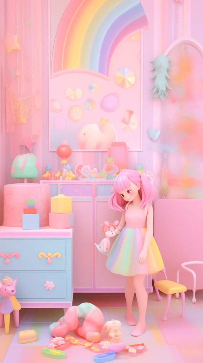 3D风格粉色装修室内时尚美女宣传背景-背景素材图片-图怪兽