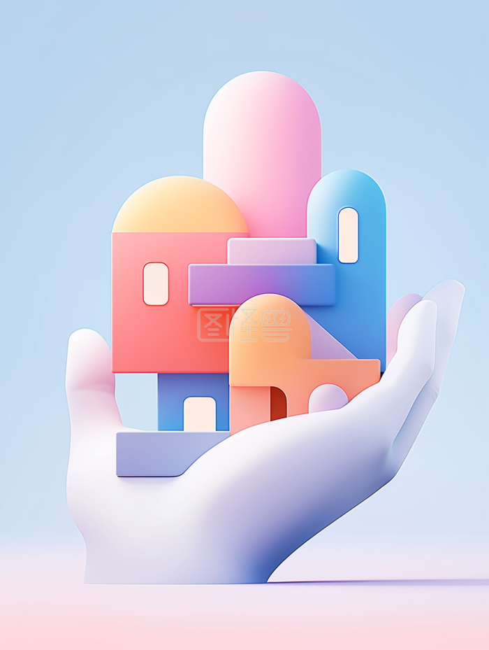 手托住的未来主义建筑设计图形插画 -背景素材图片-图怪兽