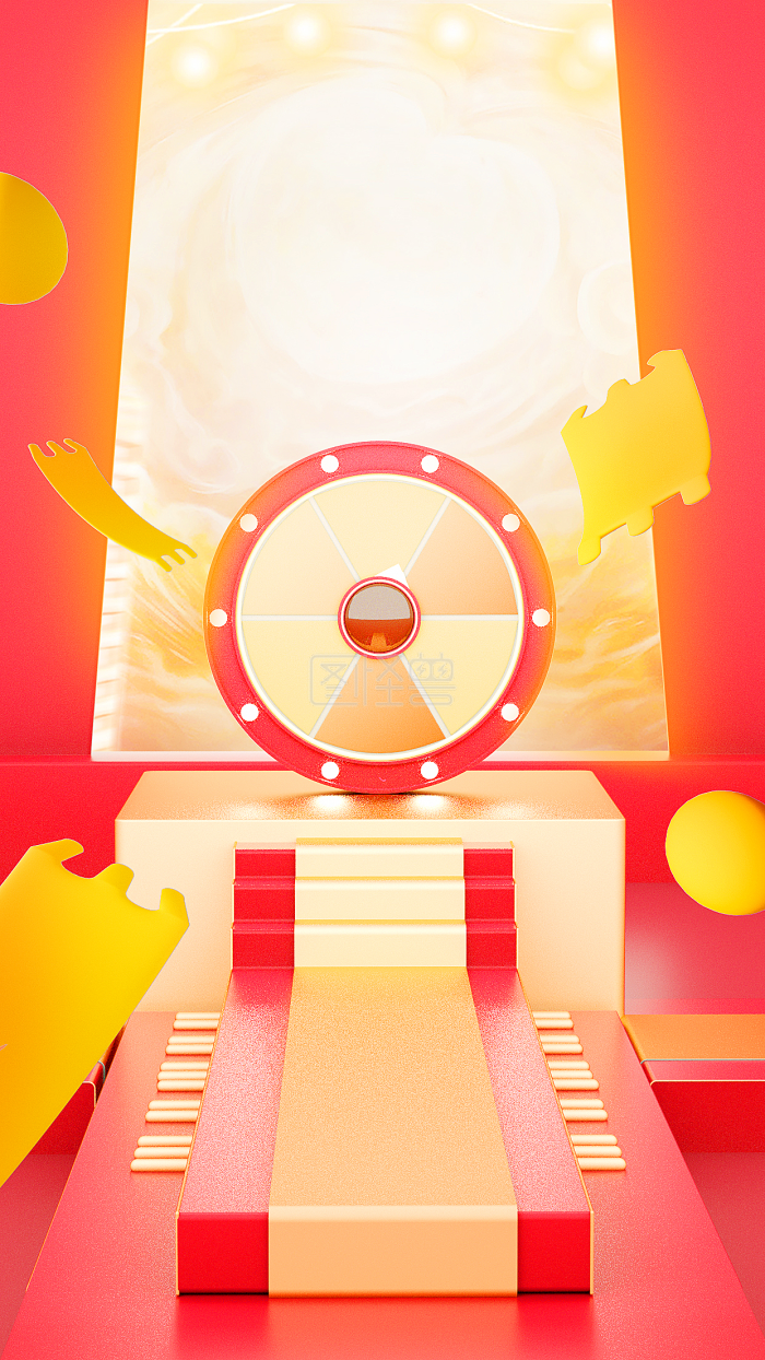 原创红色立体氛围抽奖转盘3D背景-背景素材图片-图怪兽