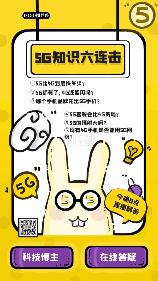 问答模板-5G知识问答科普答疑科技动态GIF模板在线GIF动图制作-图怪兽