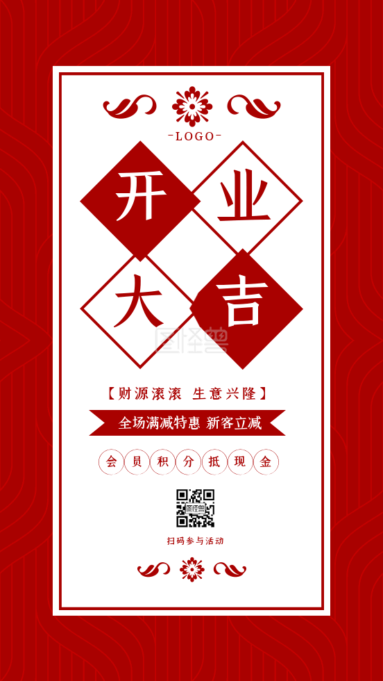 中国风复古-原创复古中国风开业大吉GIF手机海报在线GIF动图制作-图怪兽