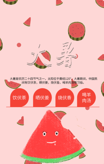 卡通大暑扇子西瓜夏天下雨gif模板