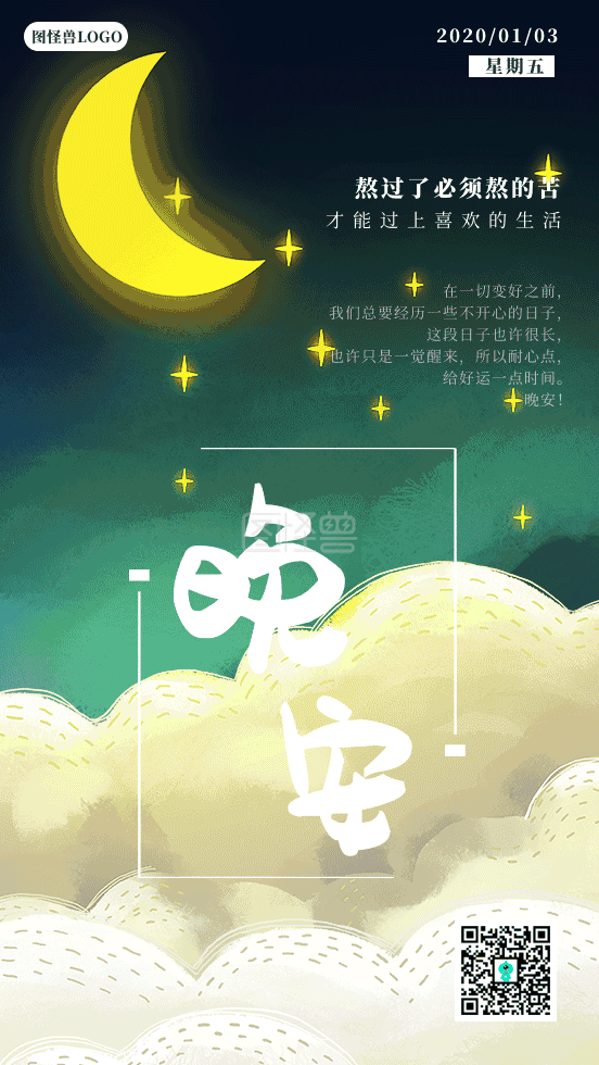 卡通晚安全世界动态日签海报