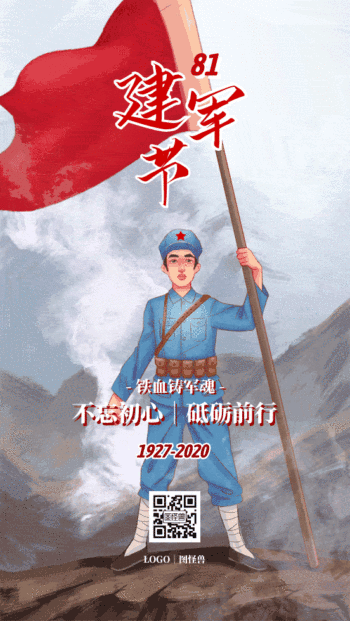 八一建军节手绘海报gif模板