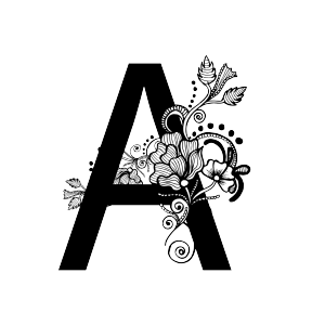 卡通黑白奢华雕花字母A艺术字