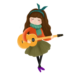 手绘卡通可爱女生弹吉他