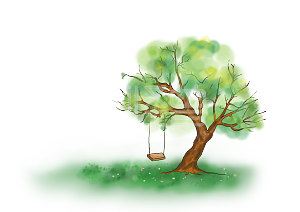 手绘大树上的秋千